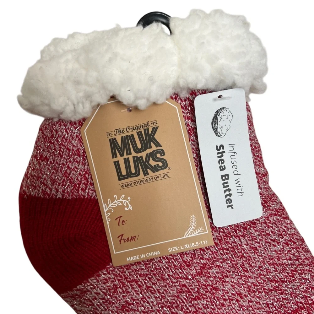 Muk Luks Giftable Shea Butter Infused Ankle Winter Socks Size L/XL in Red
